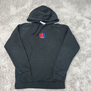 Adidas Hoodie Mens Medium Black Sweatshirt 3D Embroidered Trefoil Pocket